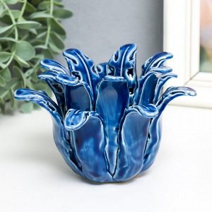 Подсвечник керамика на 1 свечу "Руккола" d-4,2 см синий 14х13х9 см
