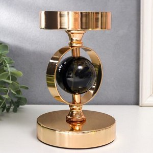 Подсвечник металл на 1 свечу "Чёрный мраморный шар в сфере" золото 18,5х12х12 см