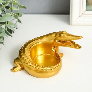 Подсвечник полистоун на 1 свечу "Золотой крокодил" 7х10,5х9 см