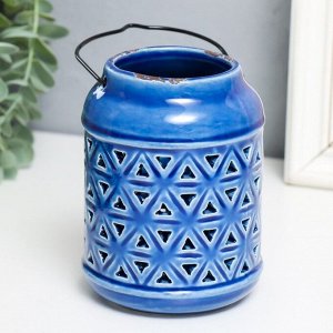 Подсвечник керамика на 1 свечу "Фонарь. Ромбы" синий 9х9х12 см