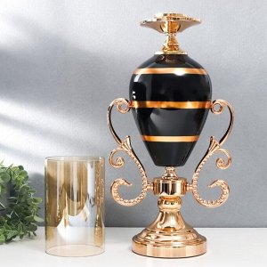 Подсвечник металл, стекло на 1 свечу "Мираж" золото с чёрным 55х14х23 см