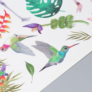 Наклейка пластик интерьерная цветная "Фламинго, тукан и колибри" 60Х90 см