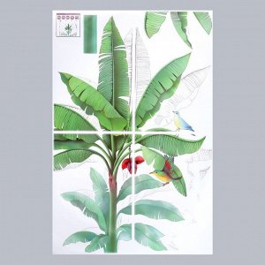 Наклейка пластик интерьерная цветная "Птицы на пальме" 60Х90 см