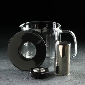 Чайник стеклянный заварочный «Локи», 1,4 л, с металлическим ситом, цвет чёрный