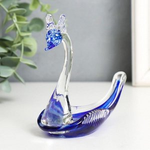 Сувенир стекло в стеклокрошку "Лебедь" синий h 110 мм