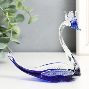 Сувенир стекло в стеклокрошку "Лебедь" синий h 110 мм