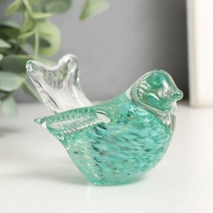 Сувенир стекло в стеклокрошку "Птичка зеленая" 9х7х6 см
