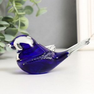 Сувенир стекло в стеклокрошку "Птичка" 11х6,5х5 см синий