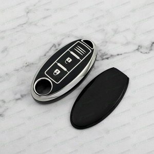 Чехол на смарт-ключ Nissan, полиуретан, 3 кнопки, чёрный