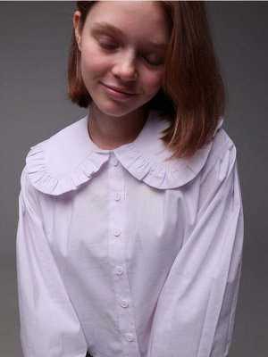 Блузка для девочек-подростков укороченная, большой воротник с оборкой