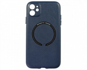 Чехол iPhone 11 Leather Magnetic, темно-синий