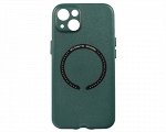 Чехол iPhone 13 Leather Magnetic, темно-зеленый