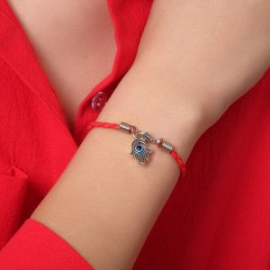 Браслет-оберег "Красная нить" рука счастья Хамса на застёжке, цвет синий в чернёном серебре, 19 см