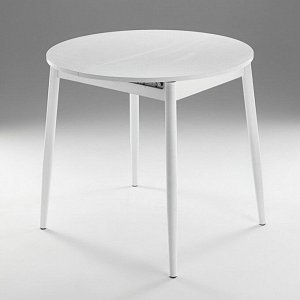 Стол раздвижной круглый "Орион мини", 800/1110х800х750, ноги металл белый/Белый