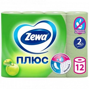 Zewa Туалетная бумага ПЛЮС 2 слоя 12 шт Яблоко Зева