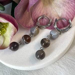 Серьги тройные из ботсванского Агата