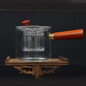 Чайник стеклянный для заваривания с сандаловой ручкой