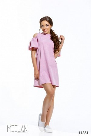 Женское короткое платье Аманда розовый принт полосочка