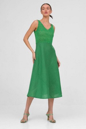 Платье зелёный, сиреневый
Описание
Состав: 100% льняная ткань.

Платье – сарафан полуприлегающий с вязаным лифом и текстильной конической юбкой- миди. Соединение юбки с лифом способом ручного кеттлева