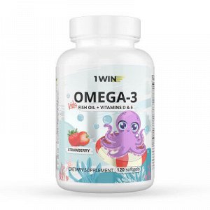 Omega-3 Kids+Vitamins D&E, клубника, 120 капсул