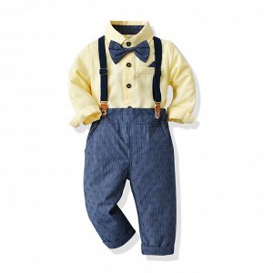 Детский костюм (рубашка с длинным рукавом в + брюки в клетку на подтяжках), цвет золотой
