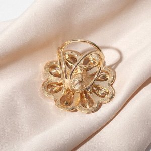 Кольцо для платка "Цветок" с бабочкой, цветное в золоте