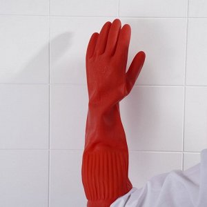 Перчатки хозяйственные резиновые Доляна, размер M, 38 см, длинные манжеты, 90 гр, цвет красный