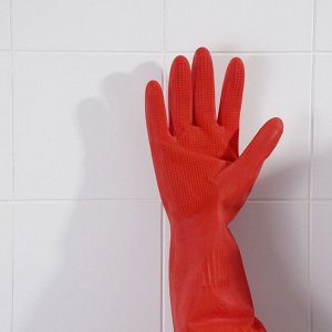 Перчатки хозяйственные резиновые Доляна, размер L, 38 см, длинные манжеты, 90 гр, цвет красный