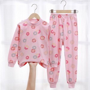 Пижама для девочки, цвет персиковый, принт пончики