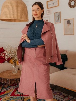 ЖАКЕТ Куртка женская на велюровой подкладке с застежкой на молнию (сбоку) выполнена из льняной ткани. Рукава длинные с манжетом на кнопках, втачные, ворот стойка, можно носить как косуху. По бокам име