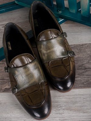 Мужские туфли в стиле классика/ Монки мужские  1509-51-00 Хаки