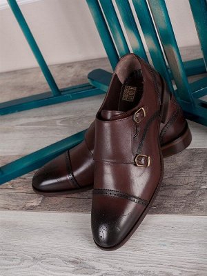 Мужские туфли в стиле классика/ Монки мужские  1512-55-L1 Коричневый
