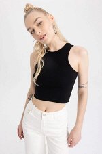 Хлопковый укороченный топ Slim Fit с вырезом халтер