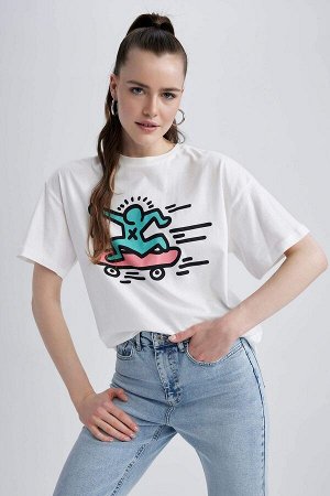 Keith Haring Oversize-футболка с круглым вырезом и принтом с короткими рукавами