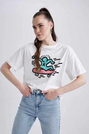 Keith Haring Oversize-футболка с круглым вырезом и принтом с короткими рукавами