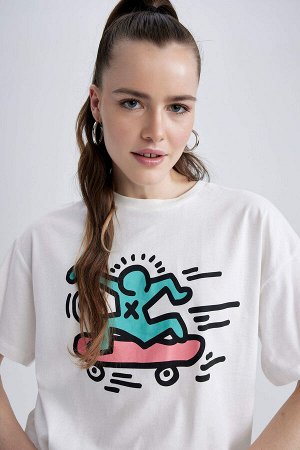 Keith Haring Oversize-футболка с круглым вырезом и принтом с короткими рукавами