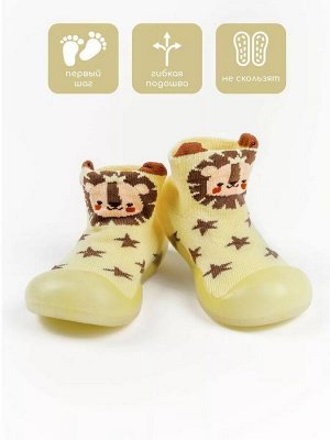 Ботиночки носочки  детские Amarobaby First Step Animals желтые, с дышащей подошвой