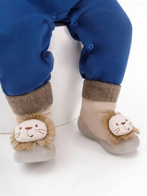 Ботиночки носочки детские Amarobaby First Step Fancy бежевые, с дышащей подошвой, размер 22