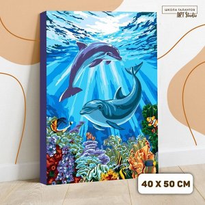 Картина по номерам на холсте с подрамником «Дельфины-друзья» 40х50 см