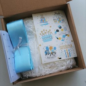 Набор "Упакуй подарок сам" 16х16х8см, "Birthday blue"