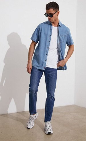 Рубашка мужская джинсовая с коротким рукавом F311-1240 голубая