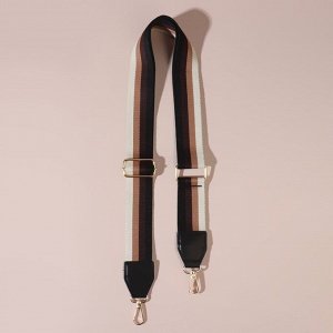 Ручка для сумки, стропа с кожаной вставкой, 139 ± 3 x 3,8 см, цвет чёрный/коричневый/песочный/золотой