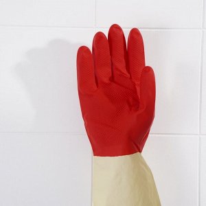 Перчатки хозяйственные резиновые Доляна, размер L, плотные, 50 гр, цвет красный