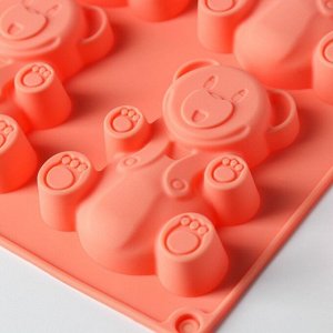 Форма силиконовая для выпечки Доляна «Мишка», 28,5?17 см, 6 ячеек (8,5?6 см), цвет оранжевый