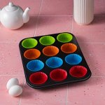 Форма для выпечки Доляна «Силикон плюс», 35×26,5×2,5 см, 12 ячеек, силиконовые вкладки, антипригарно