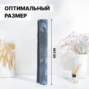 Коврик противоскользящий Доляна «Вьющиеся цветы», 45?100 см, цвет серый