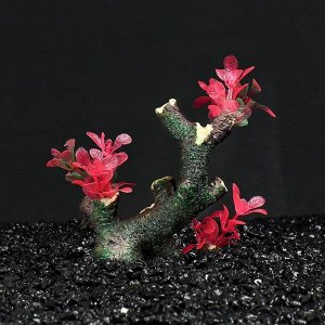 Декор для аквариума "Коряга" с оранжево-розовыми растениями, 15 х 7 х 16,5 см