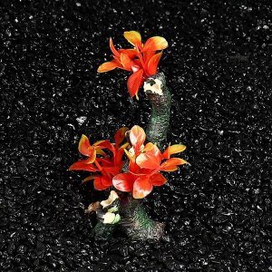 Декор для аквариума "Коряга" с оранжево-розовыми растениями, 15 х 7 х 16,5 см