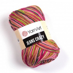 Пряжа YarnArt Jeans Crazy 55% хлопок/45% полиакрил, 50г/160м №7206 малина/розовый/зеленый