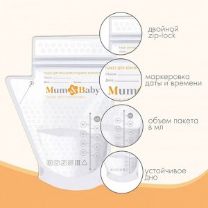 Набор пакетов для хранения и заморозки грудного молока, 200 мл, 15 шт.